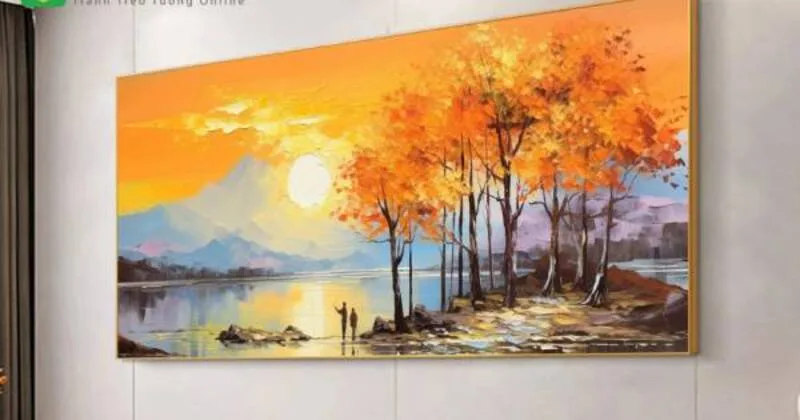 Tranh acrylic mùa thu có màu sắc tươi, mảng màu rõ và phù hợp với căn hộ trẻ trung, sáng tạo